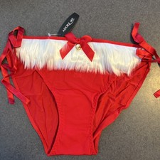 Adore Me/VS Fuzzy Mrs Claus Side Tie  Bikini Panty NEW Large Red/white