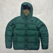 The North Face Down Sherpa Lined Puffer Jacket 550 Green Hooded Boys L 14/16