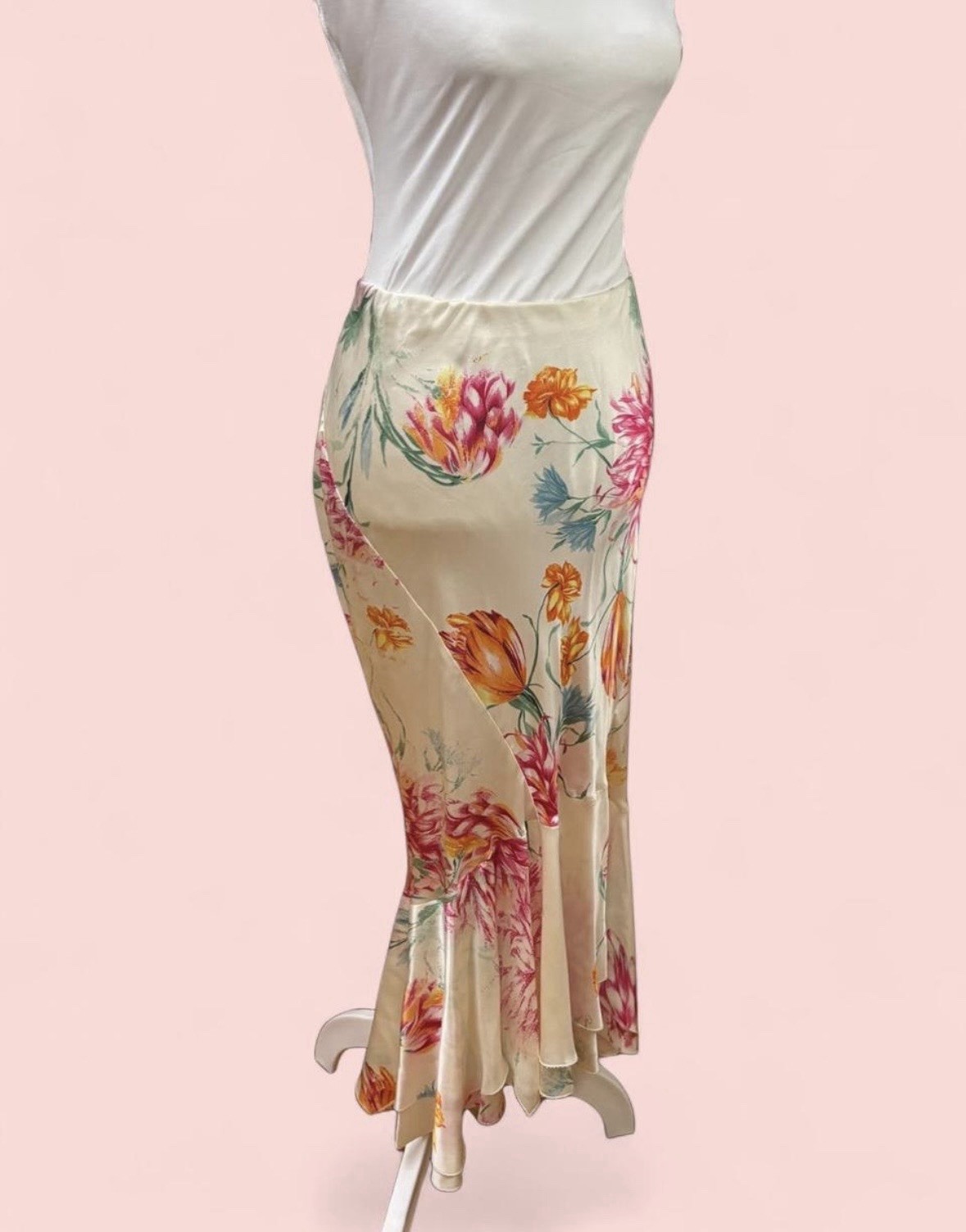 Roberto Cavalli SS2002 Silk Floral Ruffle Skirt Rare