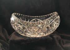 Elegant Cut Crystal Bowl Vintage Cut Glass Starburst Sawtooth Edge 10"x4" EUC