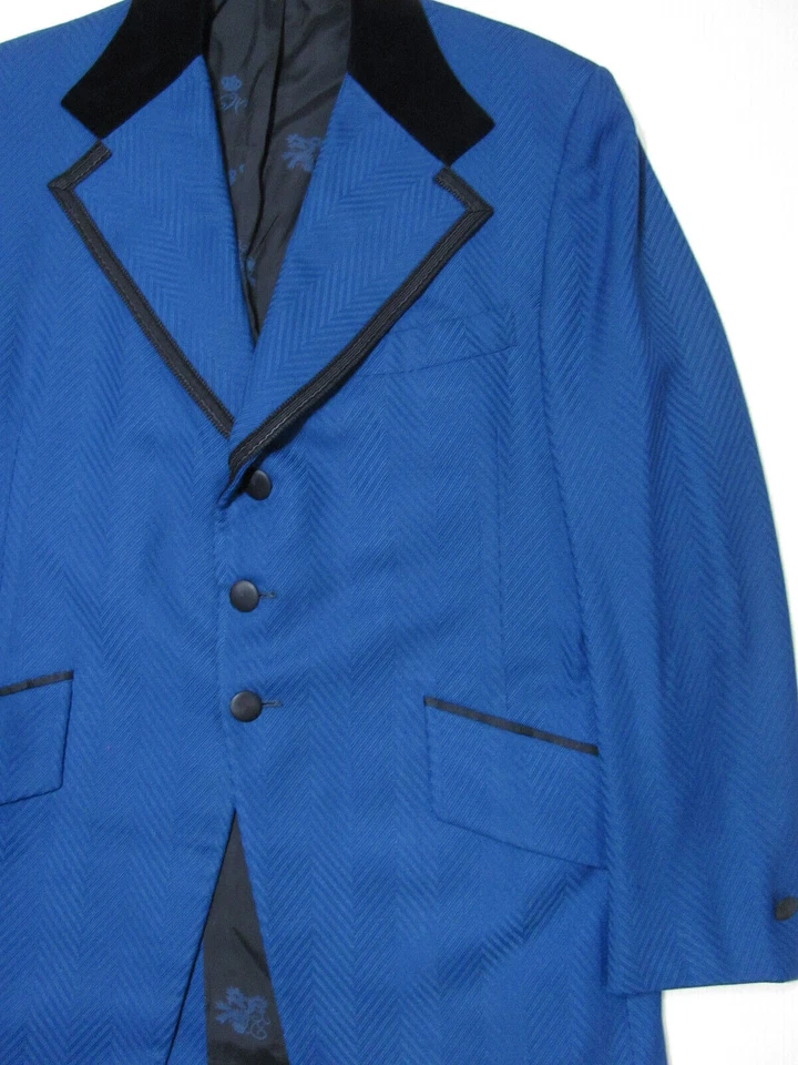 Vintage LORD WEST BLUE HERRINGBONE 70s TUXEDO JACKET Blazer Velvet Collar M 40L. - Image 4 of 4
