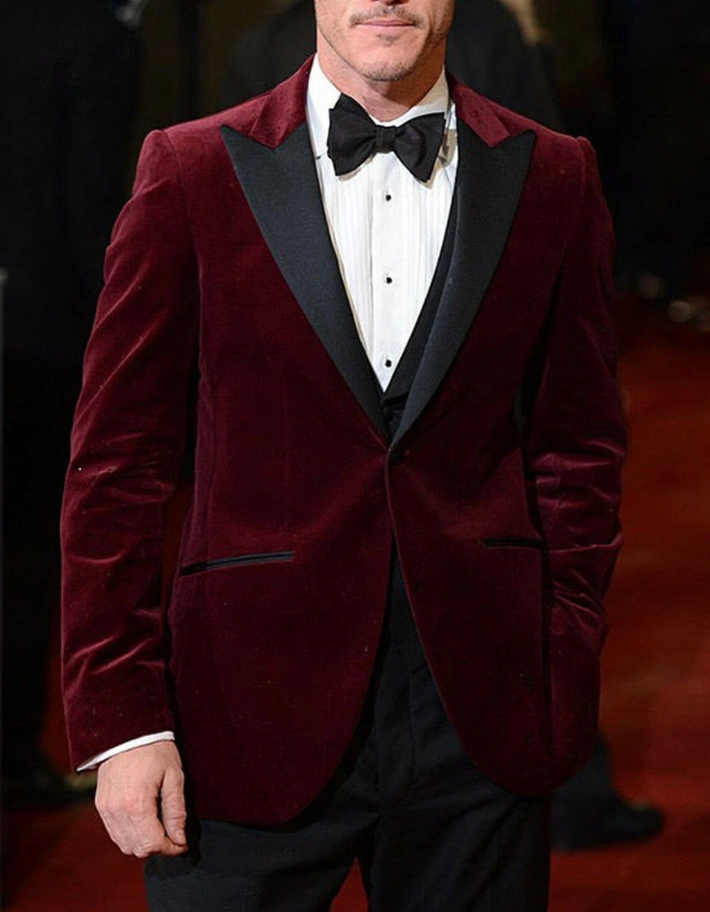 Burgundy Velvet Smoking Jacket Casual Peak Lapel Dinner Prom Party Blazer Coat