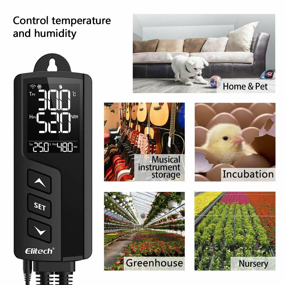 Elitech STC-1000WIFI-TH Digital Temperature & Humidity Controller - Wi-Fi, 1200W, App Control