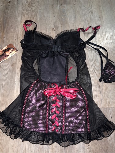 Vintage Shirley of Hollywood Corset & String Panty Set Size M Lace Up Back NEW - Picture 5 of 5