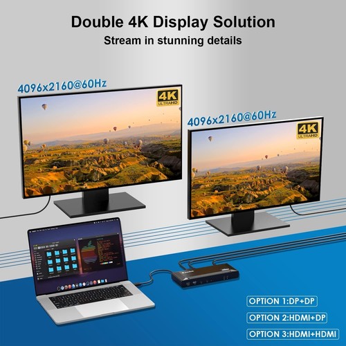 Station d'accueil pour ordinateur portable WAVLINK WL-UG69PD2 Pro double 4K@60Hz 100W PD Mac Windows - Photo 5/9