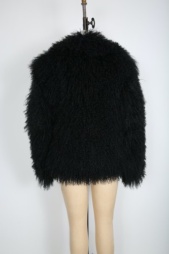 Vintage 90s Black Mongolian Fur Coat Shaggy Designer Avant Garde Boho Rock - Picture 6 of 9