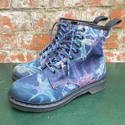 Dr Martens Castel Boots Damen UK 6 Blau Pink Acid Wash Denim Batik Selten