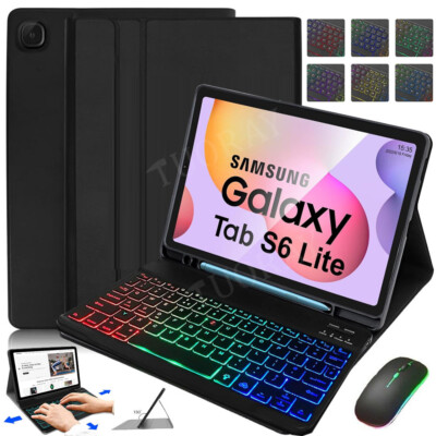 Hülle mit Beleuchtet Tastatur Maus für Samsung Galaxy Tab S6 Lite 10,4 2020-2024