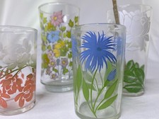 4 Flower Power Juice Glasses Mix And Match Retro VGUC