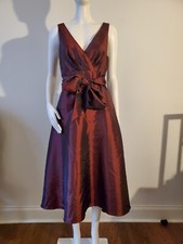 Coldwater Creek Burgundy Deep V Sleeveless Tea Length Fit & Flare Dress Size 6