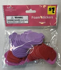 Valentine  s Foam Peel Stickers 50 Count Hearts Bears Pink Purple Red 1-2 Inches