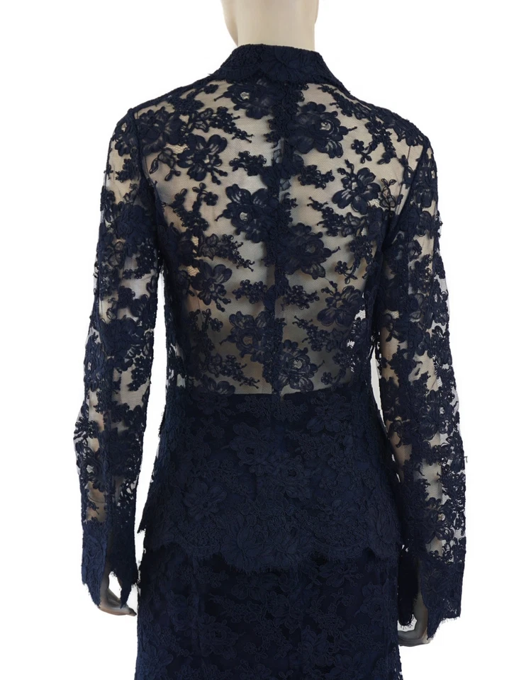 MONIQUE LHUILLIER 2-шт sz 10 темно-синий Guipure кружева куртка юбка костюм - Изображение 2 из 4