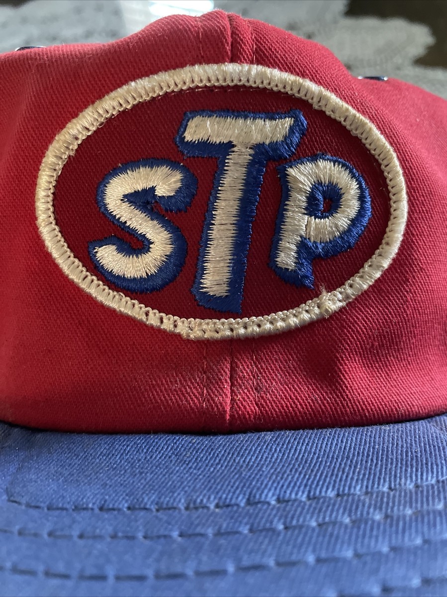 Vintage STP Motor Oil Trucker Snapback Hat Cap Red Blue Patch Hat