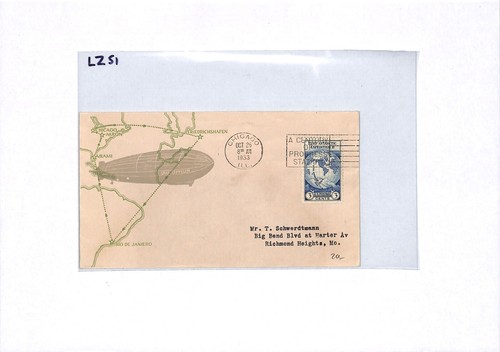 USA GRAF ZEPPELIN Air Mail Cover 1933 Chicago Richmond Heights LZ51 - Picture 5 of 8