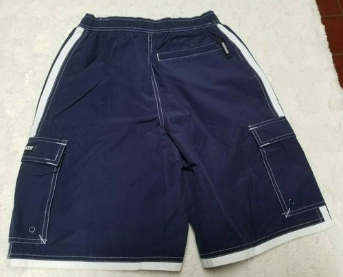 Joe Boxer Mens Swim Cargo Shorts Size 14/16 Four-Eyelet Lacing Denim Blue New - Picture 2 of 9