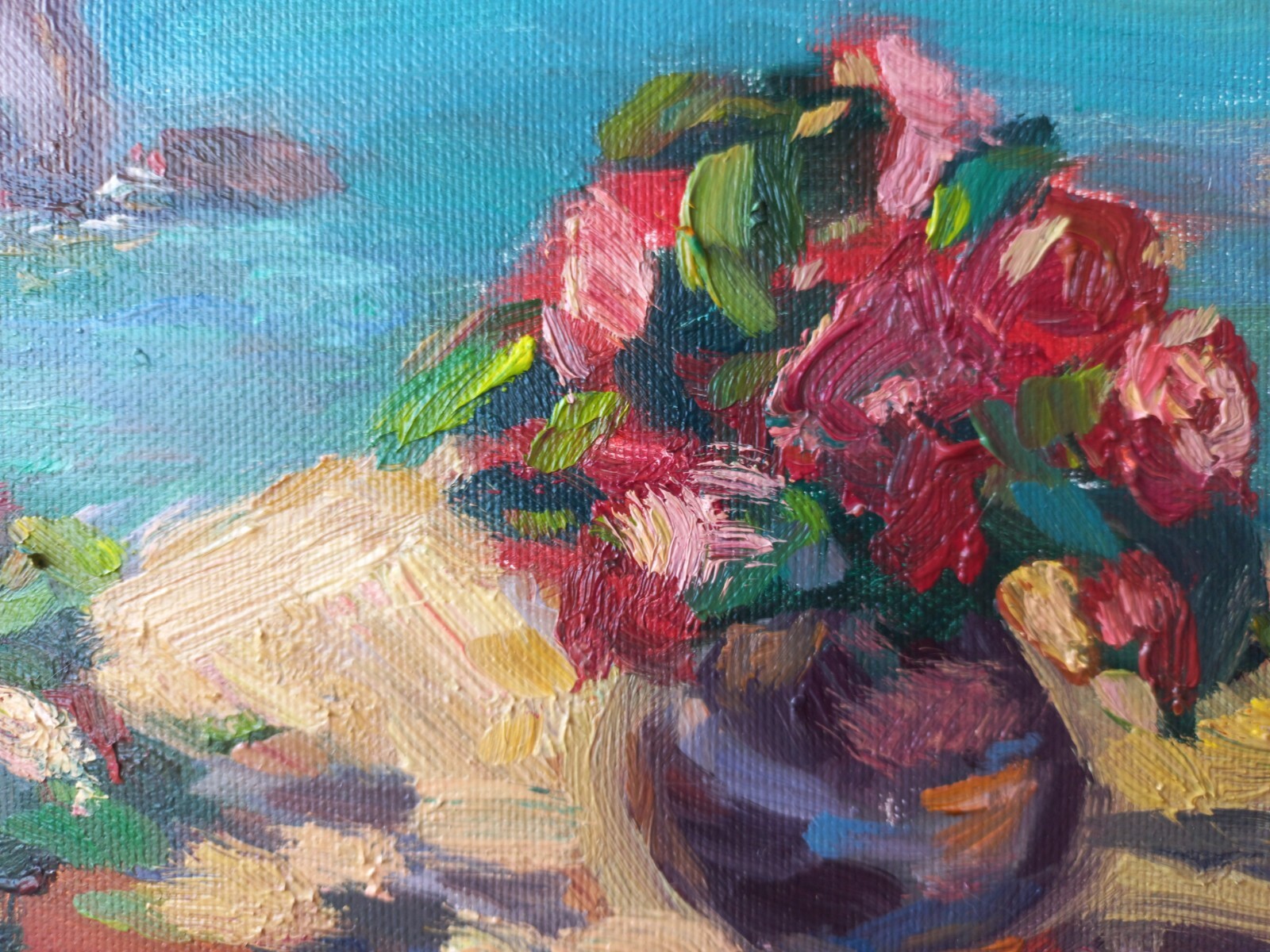 Painting Original  rose and the sea Impressionism Oil on Canvas by A.Shrub