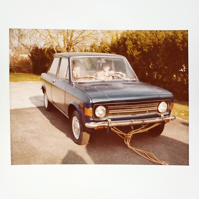 Towing Fiat 128 Sedan Photo 1970s Blue Car Tow Rope Man Smoking Cigarette  D1897 | eBay