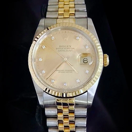 Mens Rolex Datejust Two-Tone 18k Gold and Steel Watch FACTORY DIAMOND Dial 16233