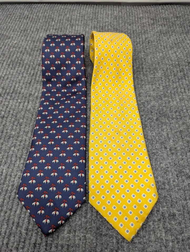 Vintage Brooks Basics Gravata Logotipo Lã Dourado Seda Amarela Feita nos EUA LOTE DE 2 - Imagem 3 de 4