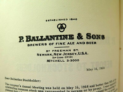 Ballantine Brewery Share holders  1968 BOOKLET