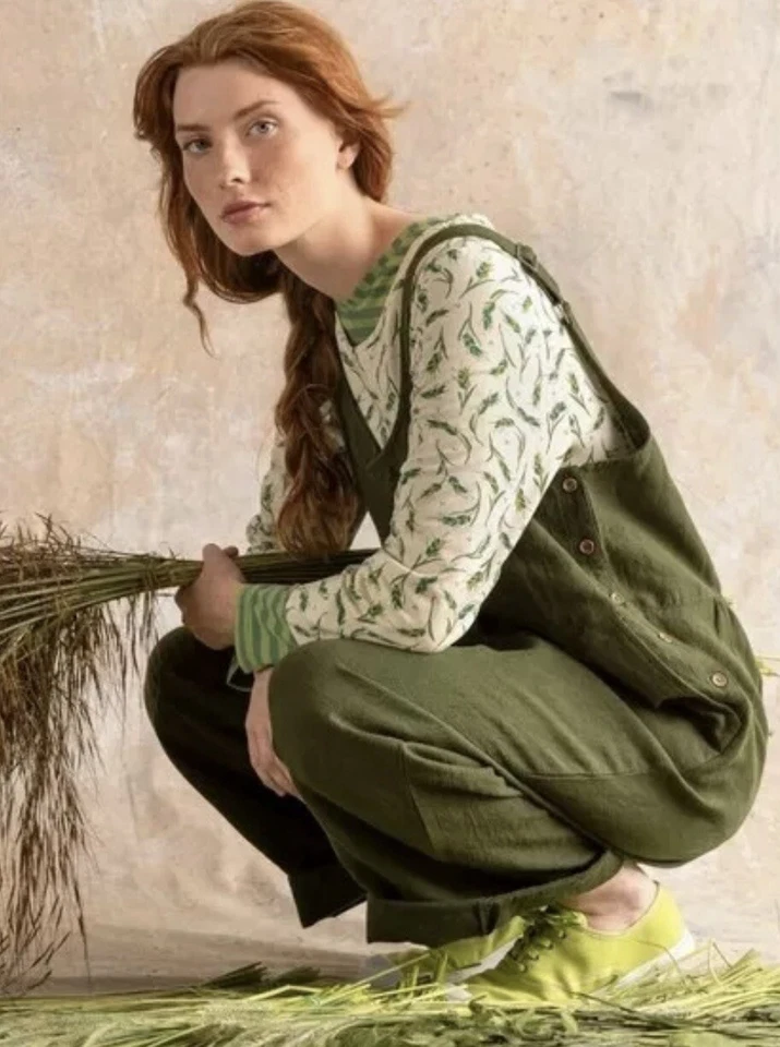 Gudrun Sjoden Harvest Dungarees Jumpsuit Overalls Organic Cotton Linen Green L - Image 3 of 4