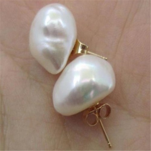 11-12MM white Baroque freshwater pearl flawless pearl earrings Beaded Platinum - Picture 4 of 5