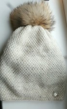 Winter Beanie Rhinestone 100 Pure Wool Hat Real Fur PomPom Sky Lining New