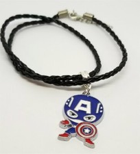 Captain America Charm Necklace with Black Braided Cord