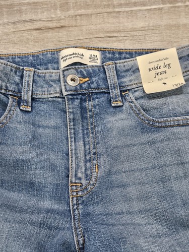 New Abercrombie Kids Girl Medium Wash Distressed High Rise Wide Leg Jean 13 14 - Picture 2 of 4
