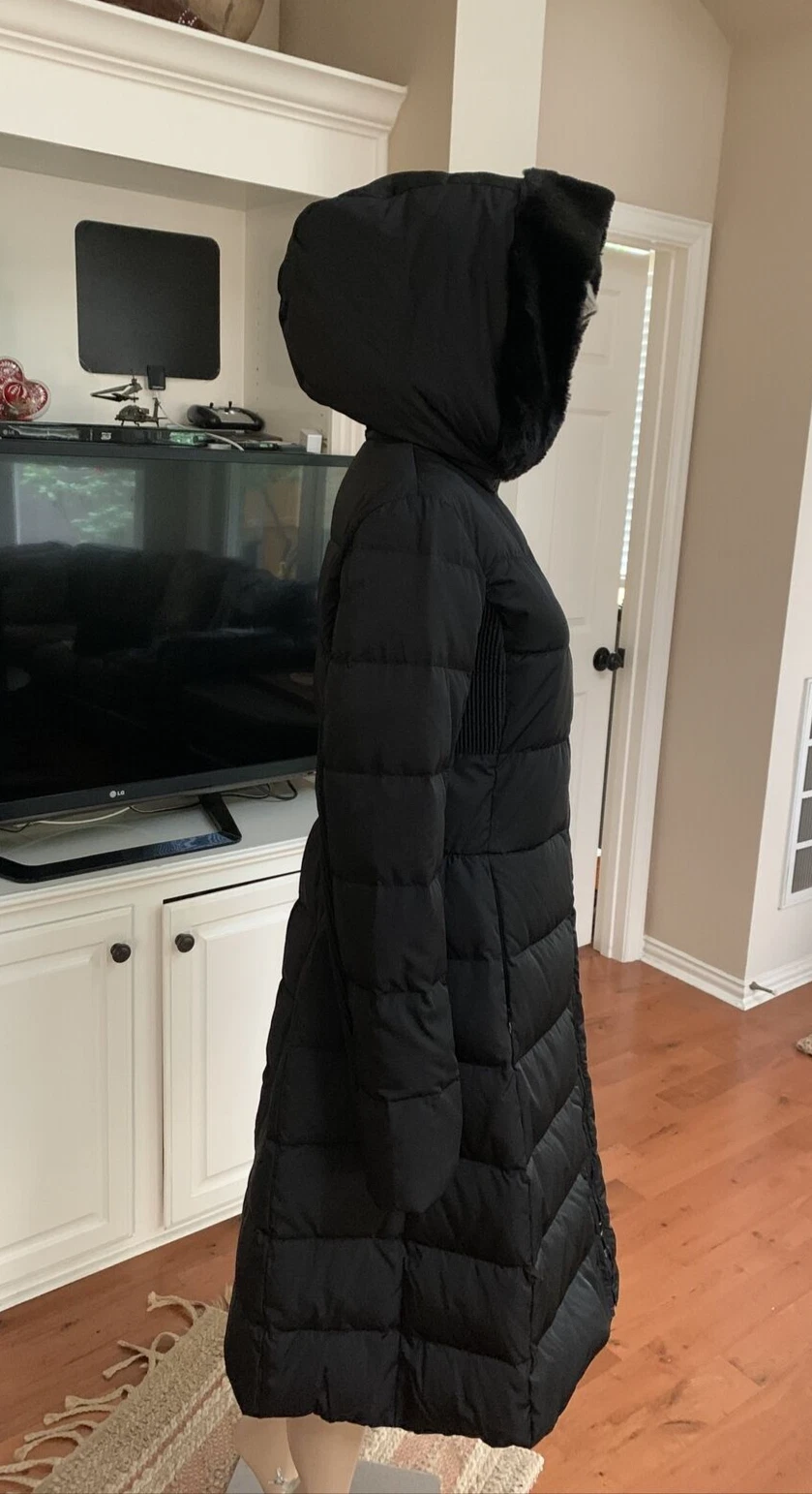 NWT ARMANI JEANS HOODED LONG DOWN PADDED Jacket Coat Black Size 12 MSRP$660