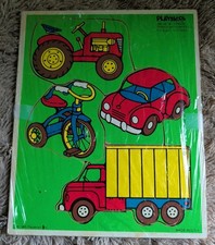 Vintage PlaySkool Wooden Puzzle 4 Pieces 180-04 Things with Wheels Made USA
