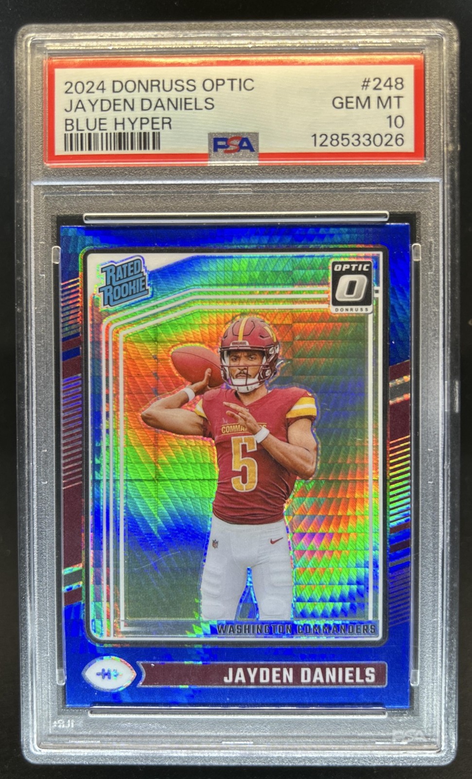 2024 Panini Donruss Optic Jayden Daniels Blue Hyper Rated Rookie #248 PSA 10