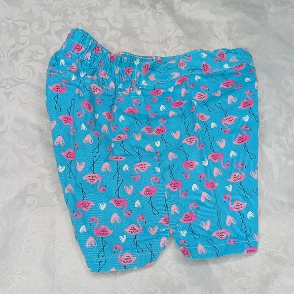 Kids Headquarters Girls Blue Shorts with Pink Flamingo and Heart Print Size 6 - Image 4 of 4