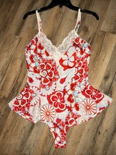Josie Natori For Target XS Chemise Satin Retro Floral, Snap Crotch Lace Neckline