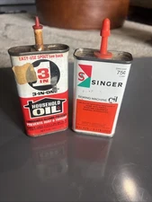 Vintage 4oz Singer Sewing Machine Oil Can Lubricating Oil & 3-in-1 Household Oil