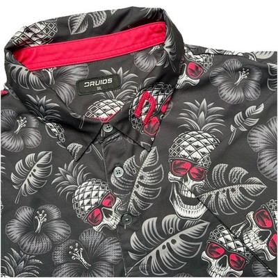 Druids Golf Polo Pineapple Skull 3XL Black Hawaiian Shirt GUC