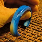 Bakelite Bangle Bracelet Marbled Blue Vintage Unique Design Collectible Jewelry