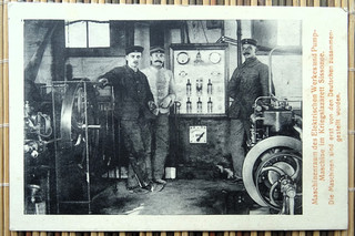 WWI. Engine room of the power plant and pumping machine in the Sissonne hospital
