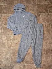 Boy's Nike 2pc Sportswear Club Fleece Hoodie/Cargo Joggers Set Gray Size M
