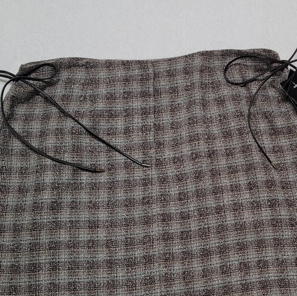 90s Vintage Sag Harbor Deadstock Brown Tweed Faux Leather Side-Tie Mini Skirt 18 image 3
