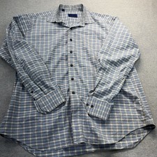 David Donahue Mens XXL Button Up Shirt Blue Gray Plaid 100 Cotton LS