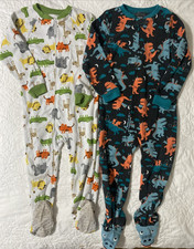 Lot of 2 - Carter's Toddler Fleece Footed Blanket Pajamas, 5T Animals Dragons