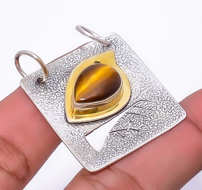 Yellow Tiger Eye 925 Silver Gold Plated Bird Pendant 1.56'' P17, Christmas Gift