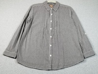 White Stag Button Up Shirt Womens Medium M Black White Gingham Check Long Sleeve