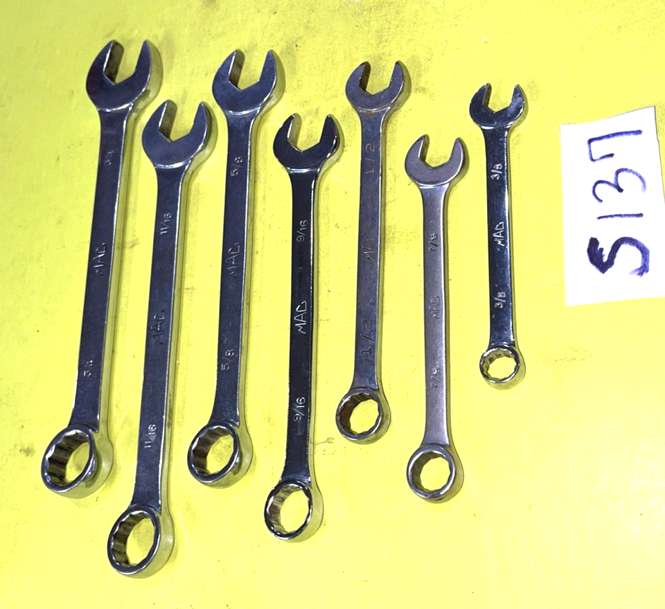 MAC TOOLS 7 PIECE SAE. COMBINATION WRENCH SET 12 POINT 3/8 TO 3/4 INCH ...
