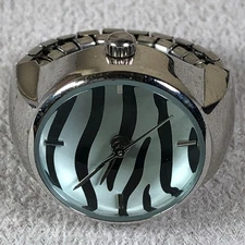 Claire's Zebra Print Dial Silver Tone Expansion Quartz 20mm Ring Watch