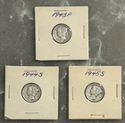 1943 P, 1944 S, 1945 S MERCURY DIMES, CIRCULATED, UNGRADED