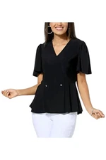 Antthony Women's Flutter Sleeve Peplum Top Black