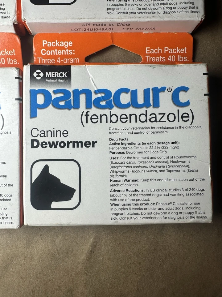 4 X Panacur C 4 gramos canino 40 libras tratamiento desparasitante 3 paquetes por caja caducidad 6/27 Foto 3 de 3