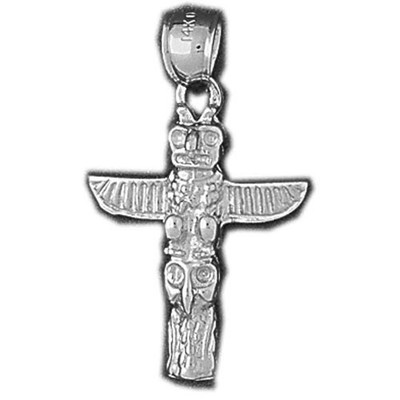 Rhodinierter 925 Sterling Silber Indianer Totempfahl Anhänger